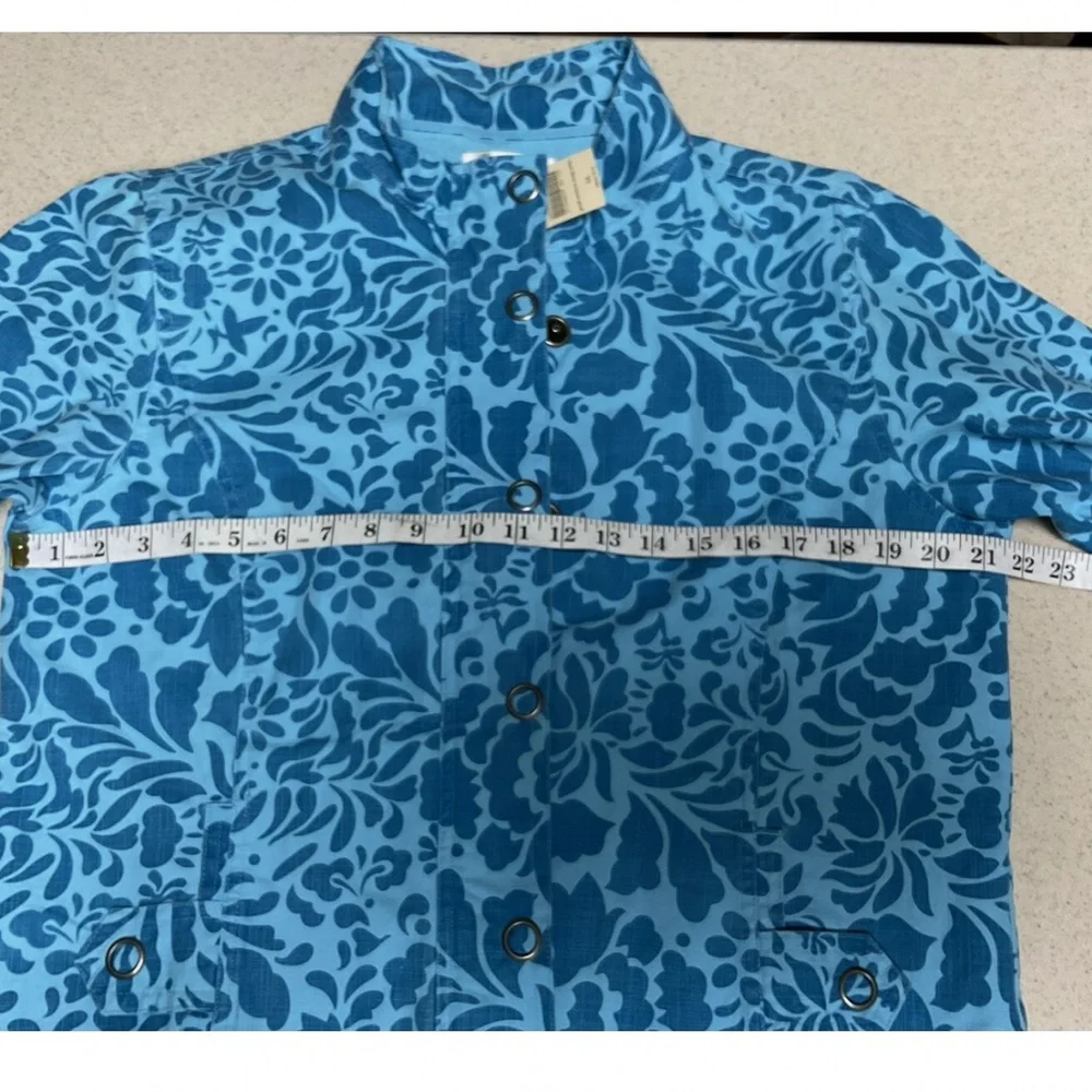 Coldwater Creek Damask Blue Medium Full Zip With Snaps Jacket New with TAG - Picture 4 of 10